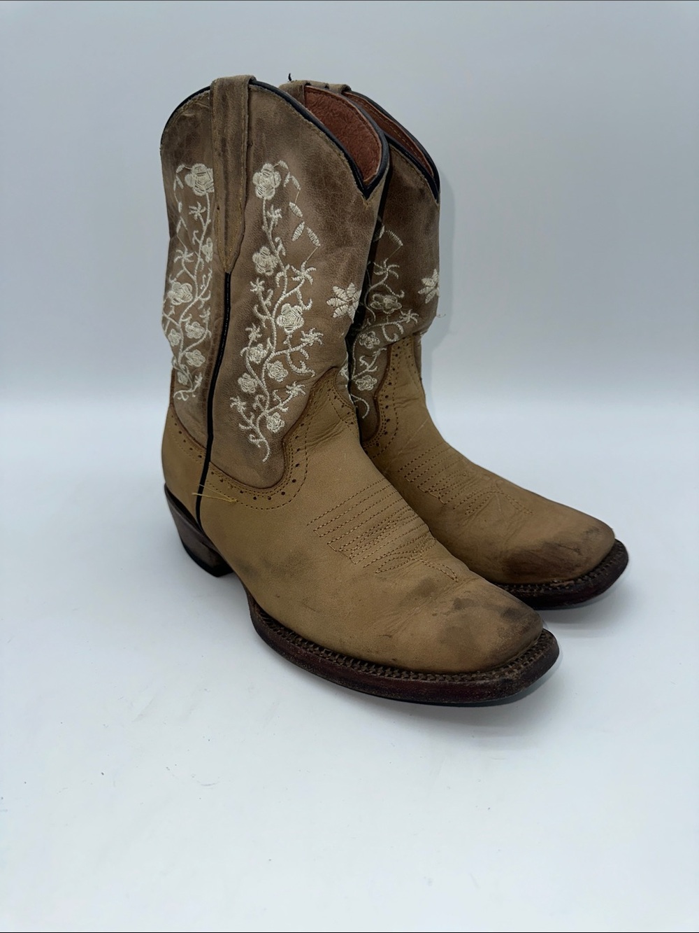 Classic Kids Tanner Mark Brown Embroidered Western Boots